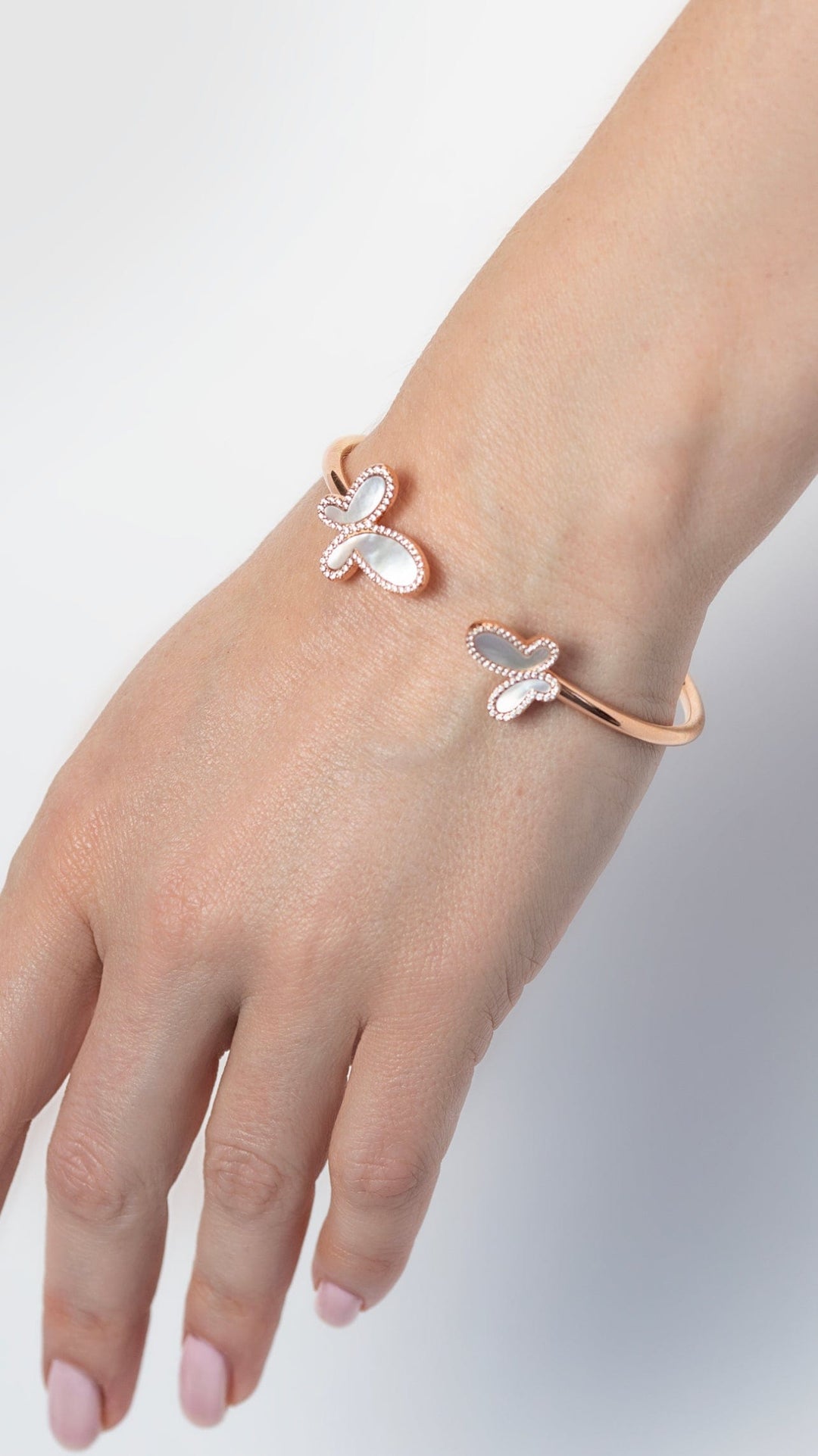 18K Rose Gold &amp; CZ Encrusted Mother Of Pearl Butterfly Women&