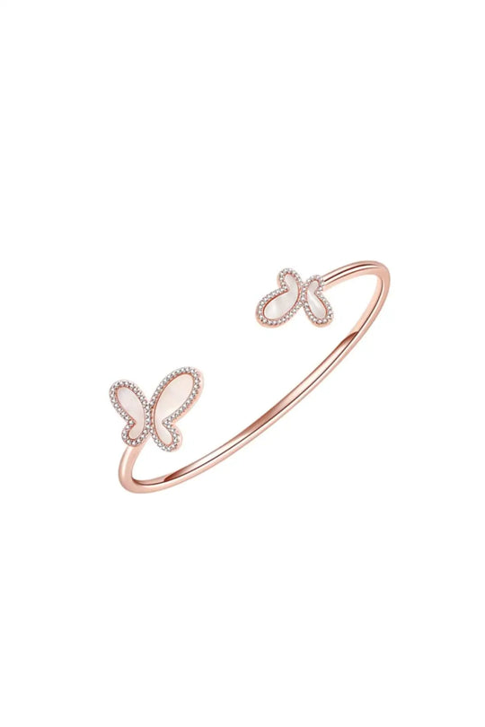 18K Rose Gold &amp; CZ Encrusted Mother Of Pearl Butterfly Women’s Bangel Bracelet Jewelry - one size / Rose Gold