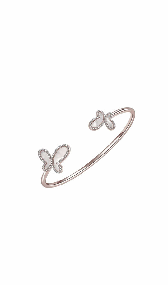 18K Rose Gold &amp; CZ Encrusted Mother Of Pearl Butterfly Women&