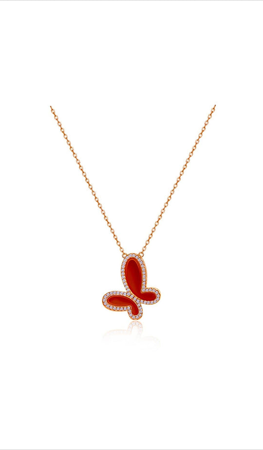 Mother of Pearl w/ 18k Gold &amp; Cubic Zirconia Butterfly Necklace Jewelry