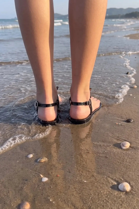 ALIANA Black Gel Beach Sandals