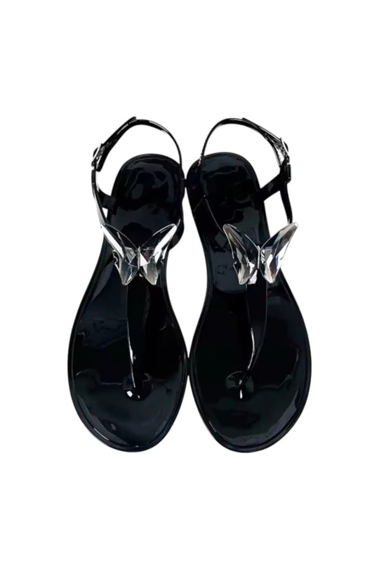 ALIANA White Gel Beach Sandals - Black / 6 - shoes