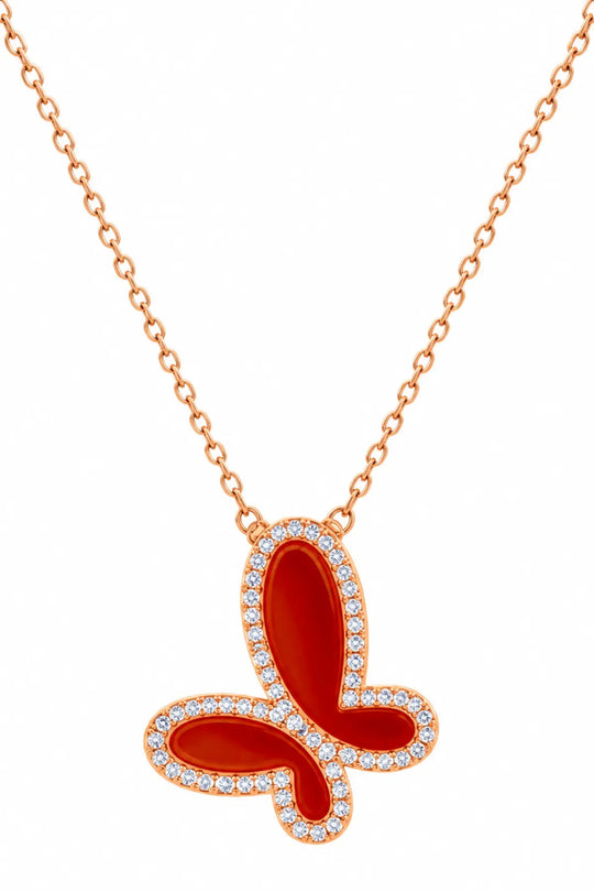 Mother of Pearl w/ 18k Gold &amp; Cubic Zirconia Butterfly Necklace Jewelry