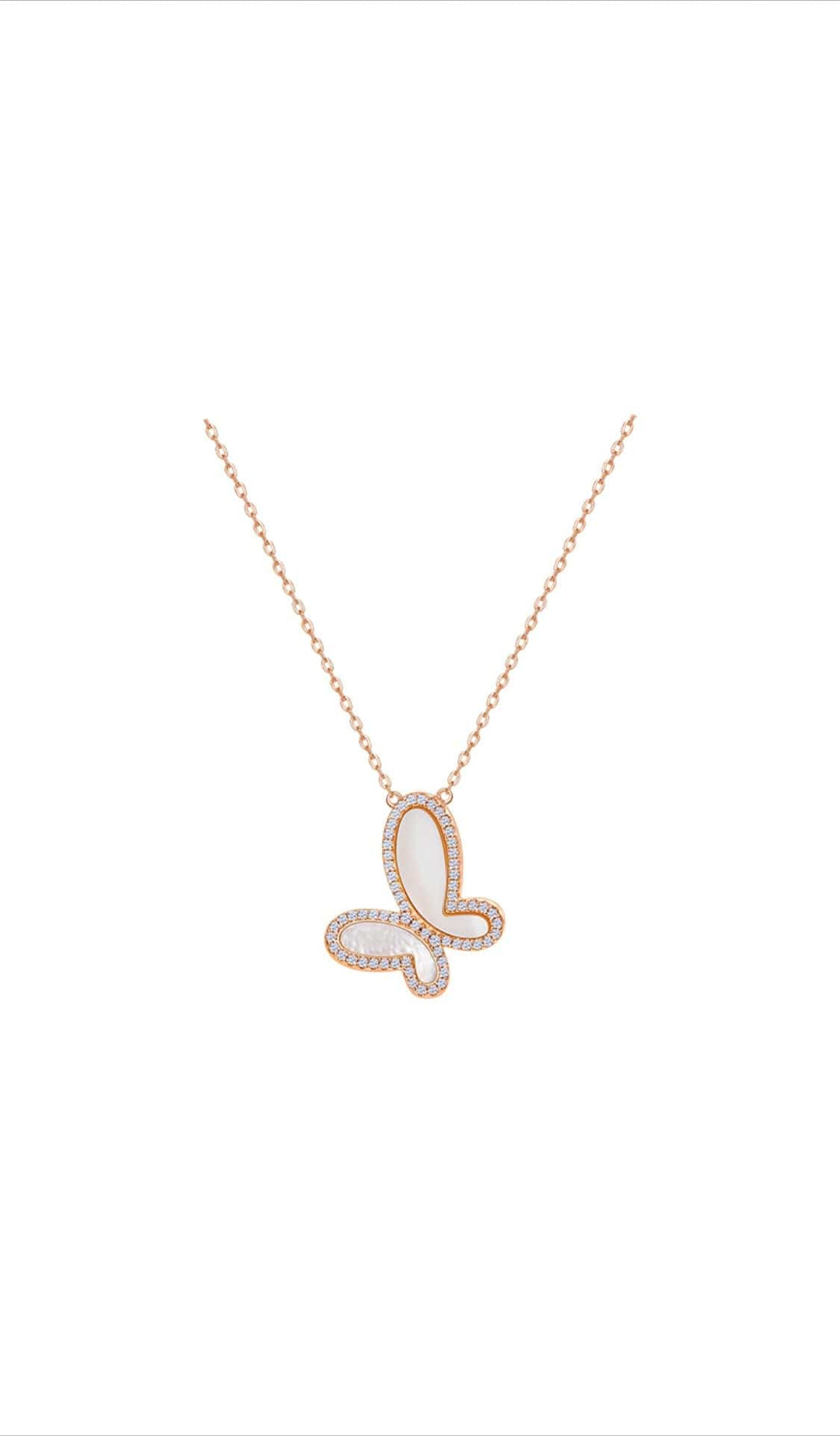 Mother of Pearl w/ 18k Gold &amp; Cubic Zirconia Butterfly Necklace Jewelry