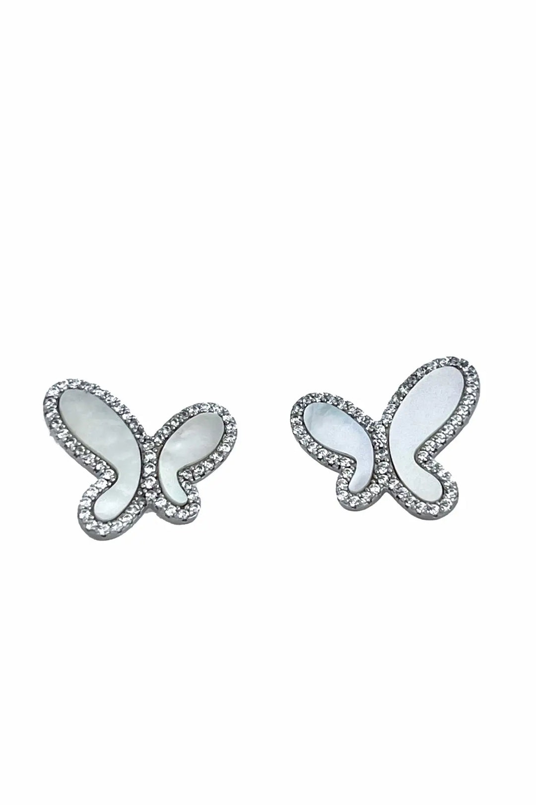 925 Silver with Mother Of Pearl Cubic Zirconia Stud Butterfly Earring Jewelry - Silver - Earrings