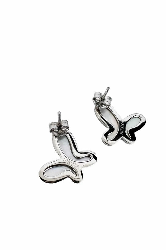 925 Silver with Mother Of Pearl Cubic Zirconia Stud Butterfly Earring Jewelry - Silver - Earrings