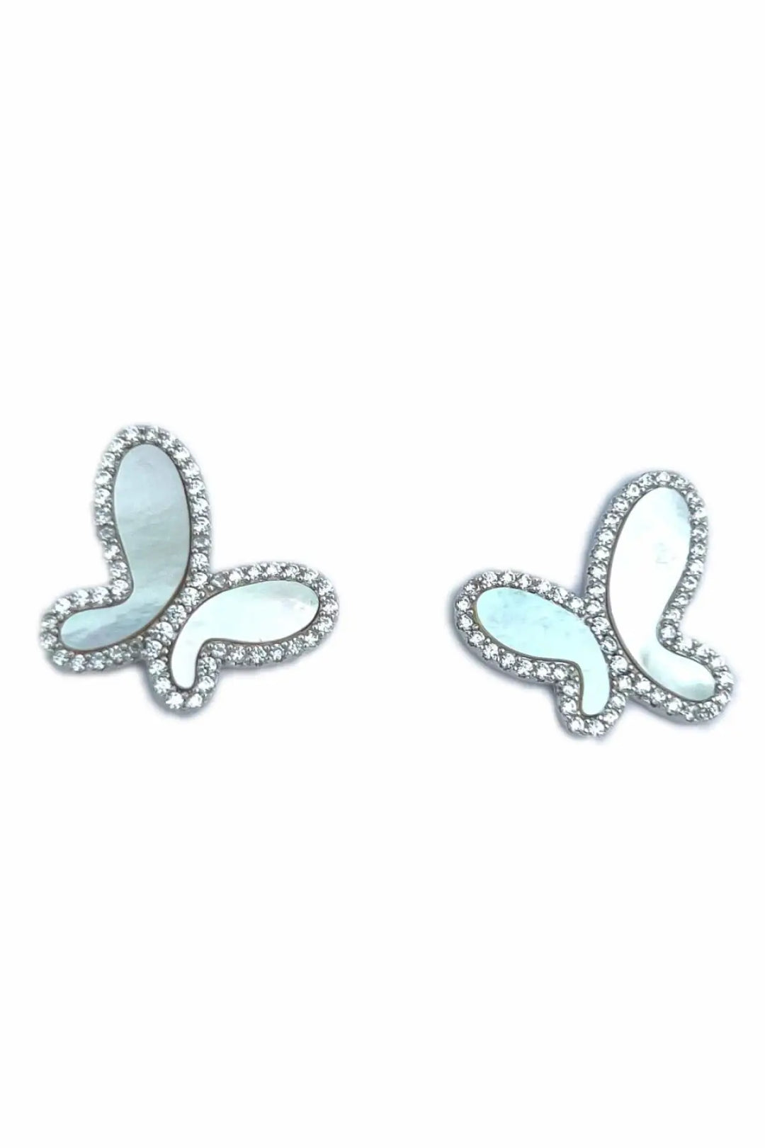 925 Silver with Mother Of Pearl Cubic Zirconia Stud Butterfly Earring Jewelry - Silver - Earrings