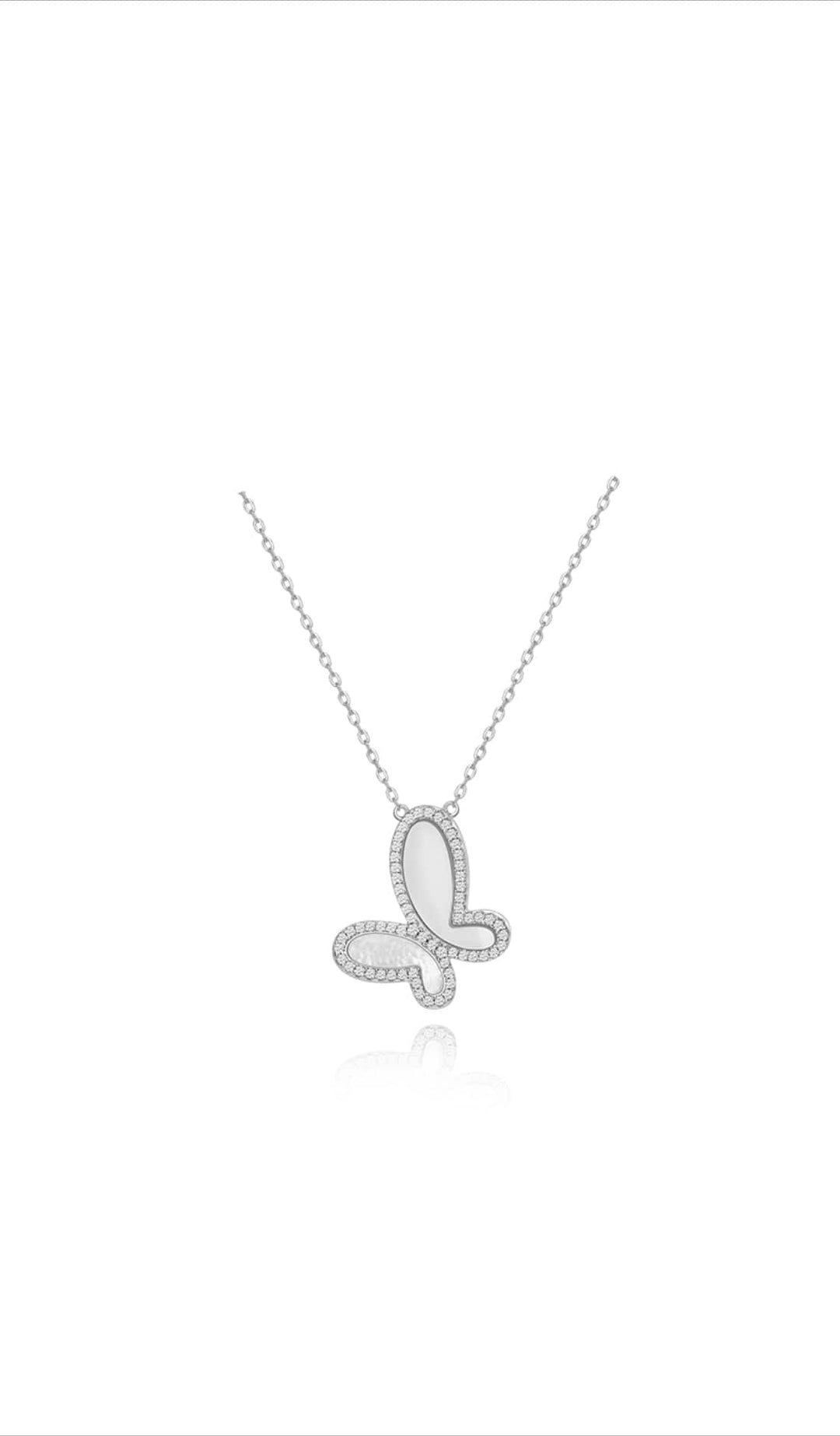 Mother of Pearl w/ 18k Gold &amp; Cubic Zirconia Butterfly Necklace Jewelry