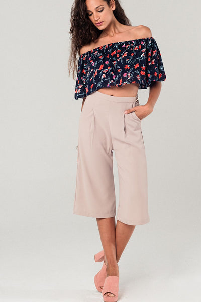 Off shoulder floral crop top in navy