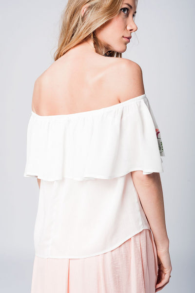 Off shoulder ruffle white blouse