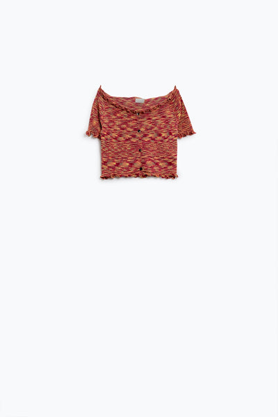 Off The Shoulder Cropped Knitted Top in Rust Melange