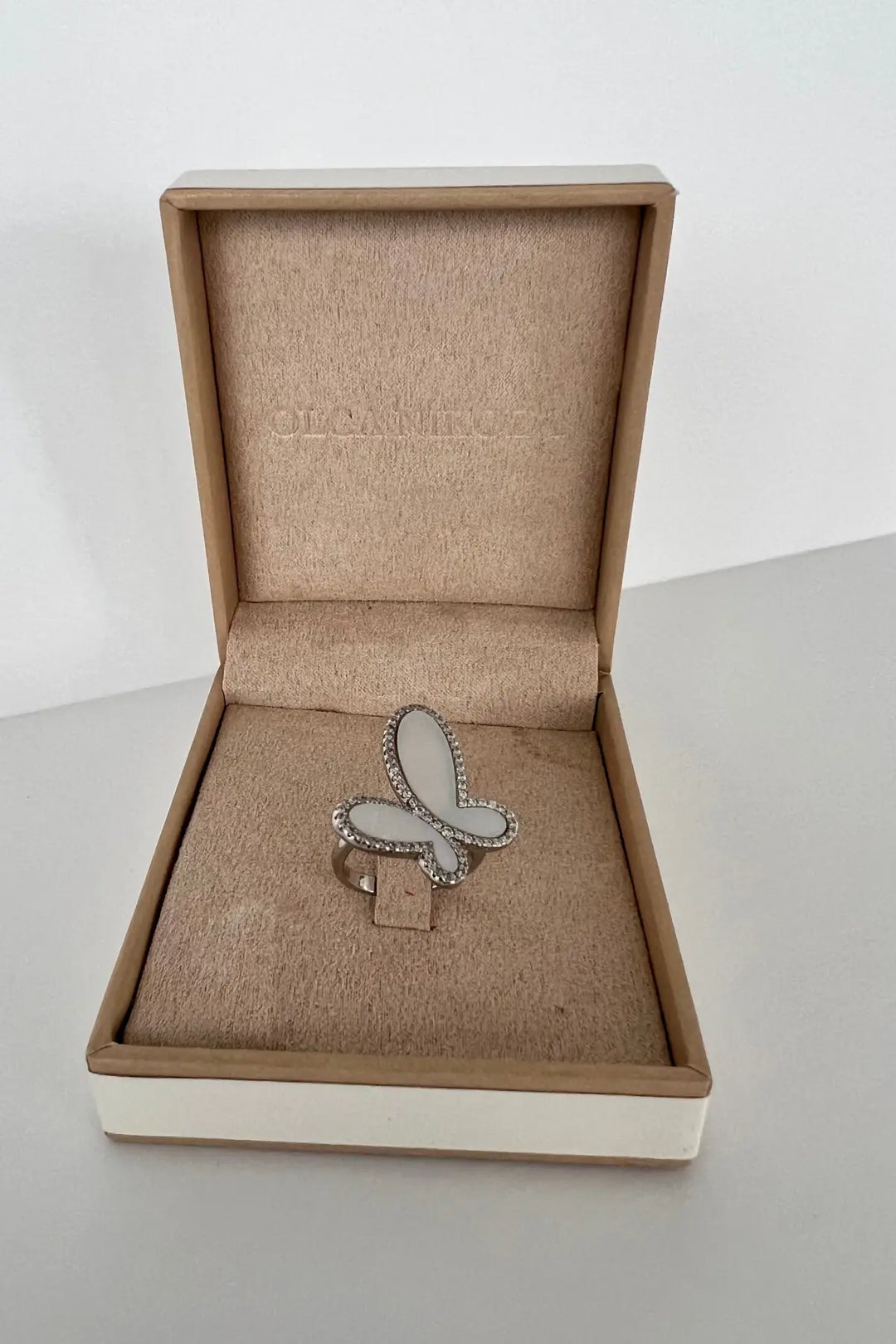 .925 Silver Ring w/ Mother Of Pearl Butterfly encrusted with Cubic Zirconia Jewelry