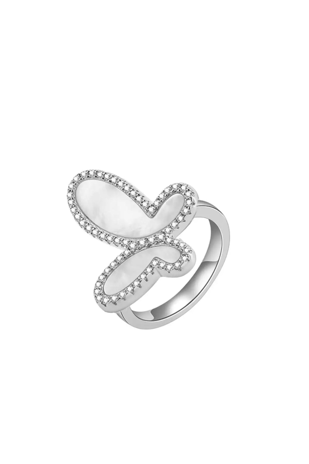.925 Silver Ring w/ Mother Of Pearl Butterfly encrusted with Cubic Zirconia Jewelry