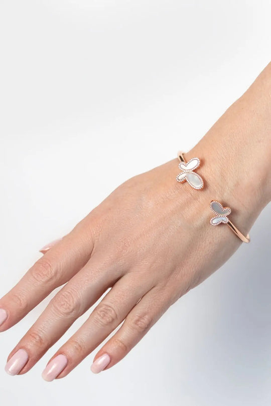 .925 Silver w/ Dual Mother Of Pearl Butterfly Bangle Bracelet Women’s Jewelry (Copy) - Bracelets