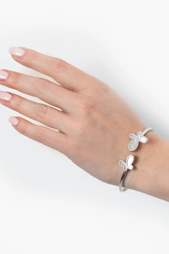 .925 Silver w/ Dual Mother Of Pearl Butterfly Bangle Bracelet Women’s Jewelry (Copy) - Bracelets