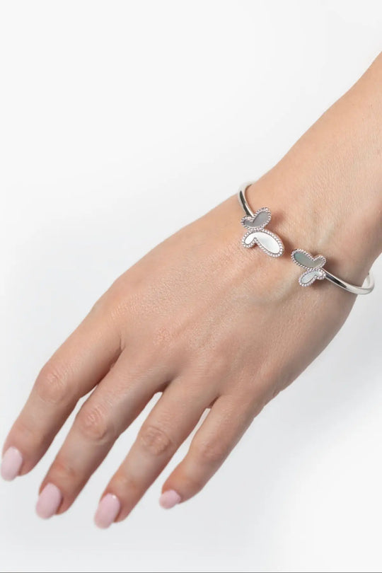 .925 Silver w/ Dual Mother Of Pearl Butterfly Bangle Bracelet Women’s Jewelry (Copy) - Bracelets