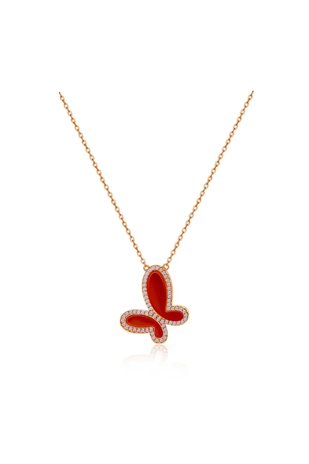 Silver Mother of Perl &amp; Cubic Zirconia Butterfly Necklace Jewelry