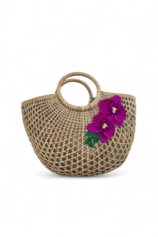 Island Orchid Straw Beach Bag