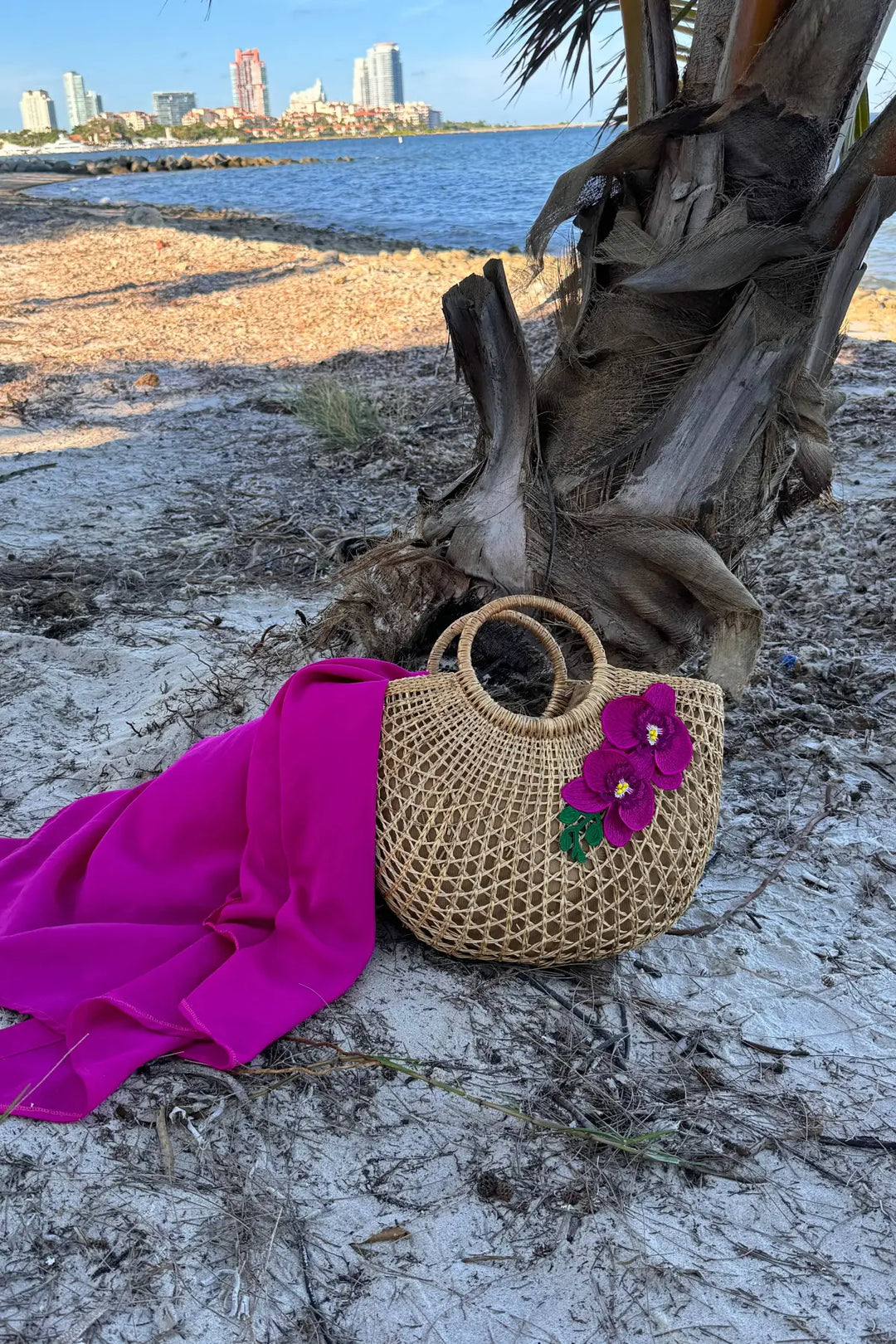 Island Orchid Straw Beach Bag