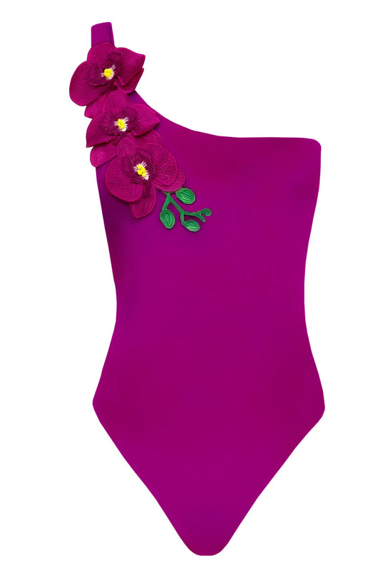 Vanda - White One Shoulder Style Swimsuit - Fuchsia / XS - Swimwear