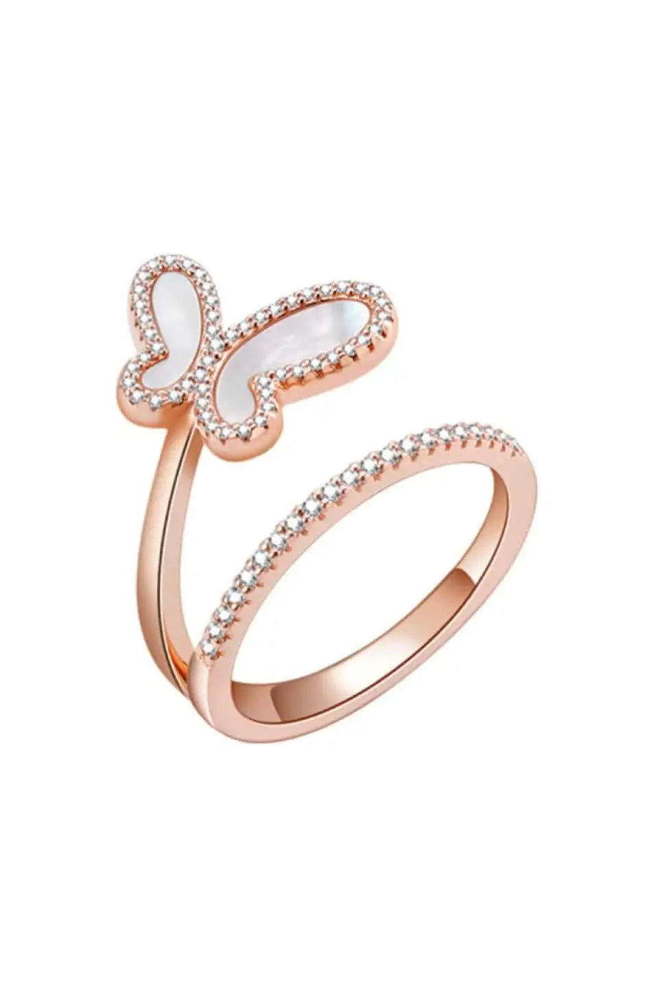 .925 Silver w/ Mother Of Pearl Cubic Zirconia Encrusted Swirl Butterfly Ring Jewelry