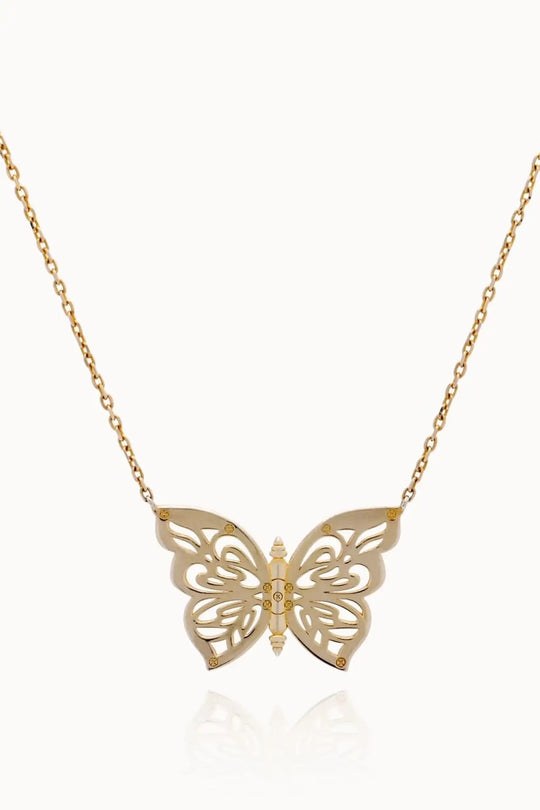 .925 Silver Papillon Butterfly Women’s Necklace Jewelry - Gold - Necklace