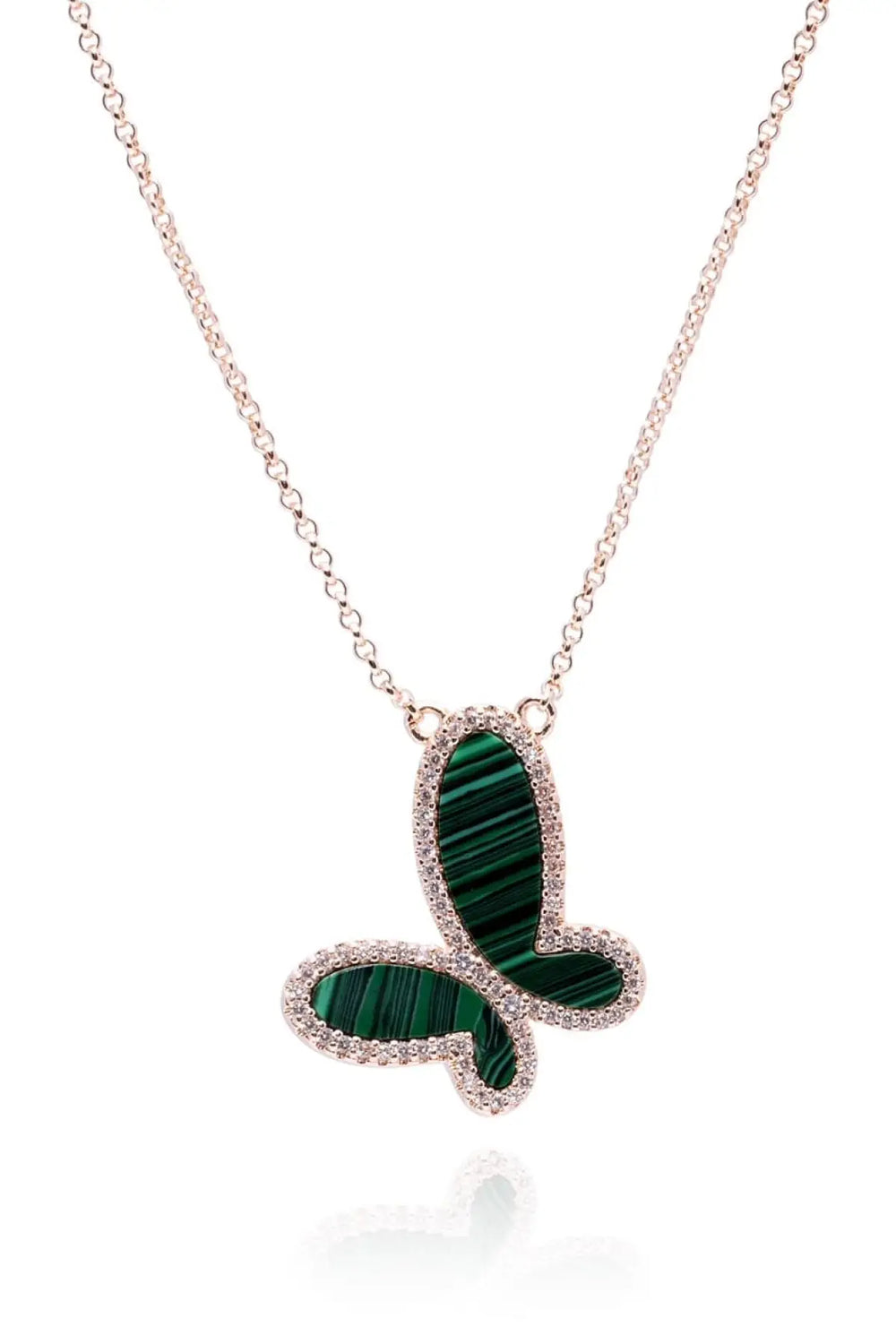 Silver Mother of Perl & Cubic Zirconia Butterfly Necklace Jewelry