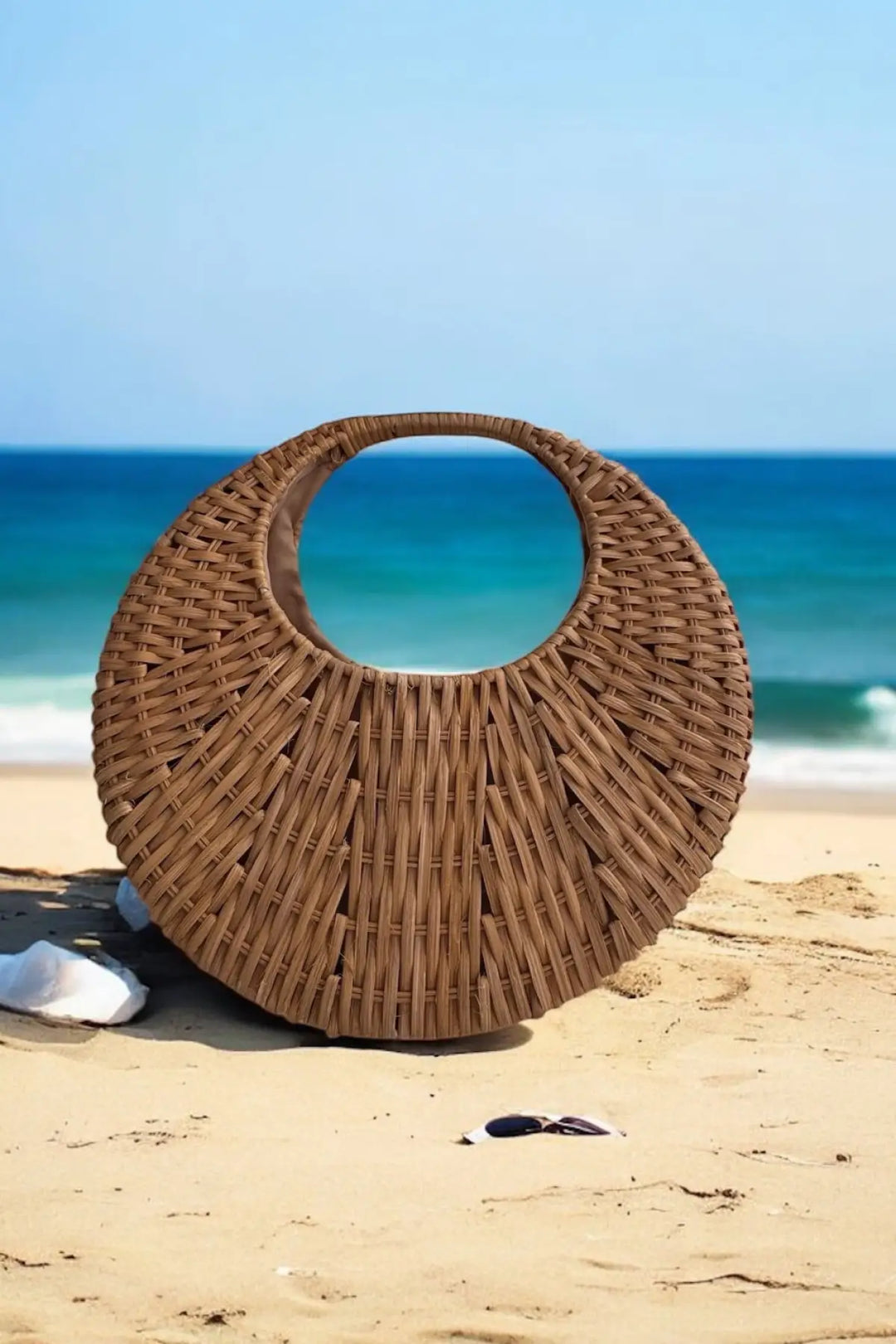 Coastal Circle Natural Straw Beach Bag - Natural Straw - Bag