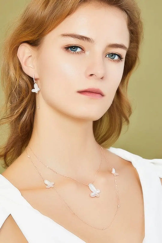 Red Agate w/ 18k Gold &amp; Cubic Zirconia Butterfly Necklace Jewelry
