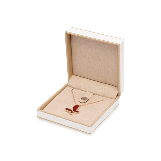 Red Agate w/ 18k Gold &amp; Cubic Zirconia Butterfly Necklace Jewelry