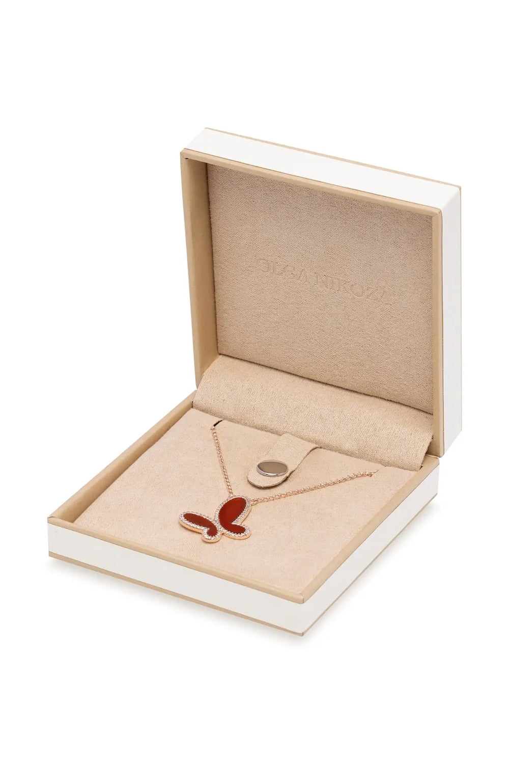 Red Agate w/ 18k Gold & Cubic Zirconia Butterfly Necklace Jewelry