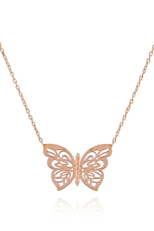 .925 Silver Papillon Butterfly Women’s Necklace Jewelry - Rose Gold - Necklace