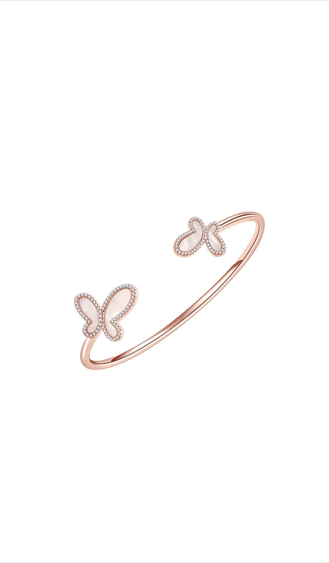 .925 Silver w/ Dual Mother Of Pearl Butterfly Bangle Bracelet Women&