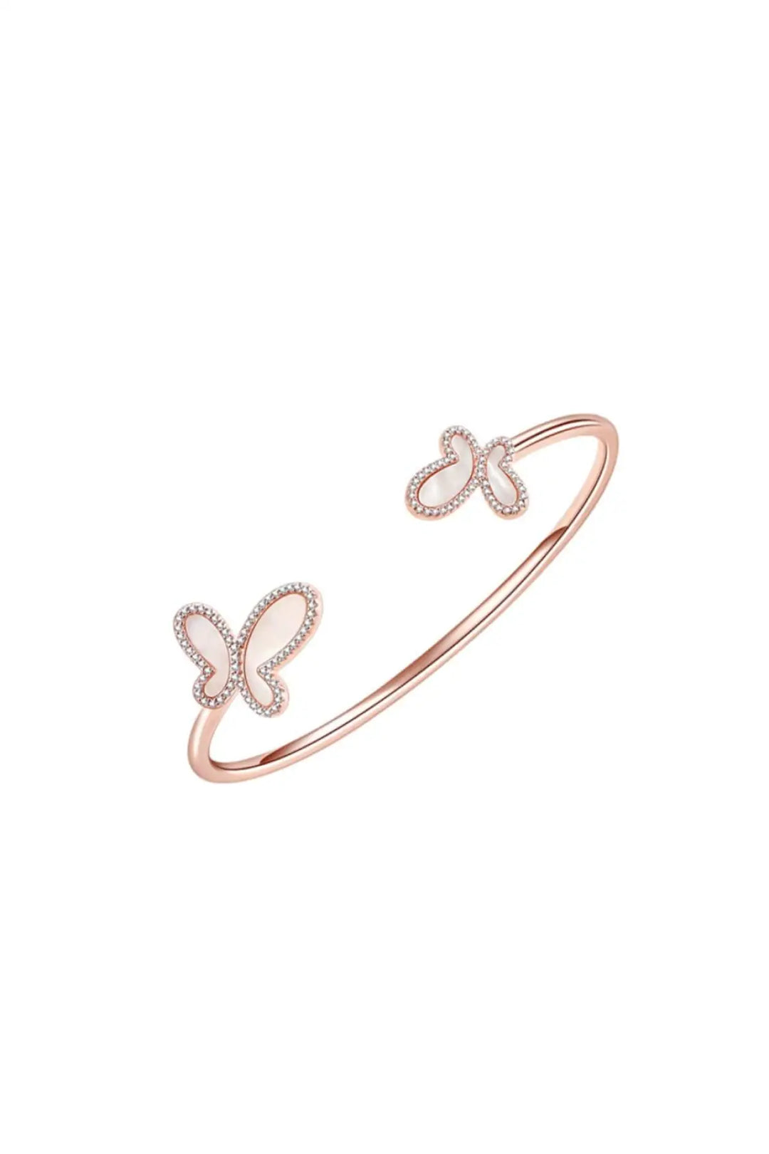 .925 Silver w/ Dual Mother Of Pearl Butterfly Bangle Bracelet Women’s Jewelry (Copy) - Rose Gold / Adjustable