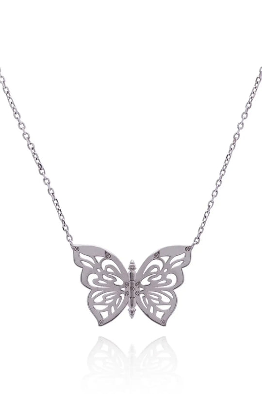 .925 Silver Papillon Butterfly Women’s Necklace Jewelry - Silver - Necklace