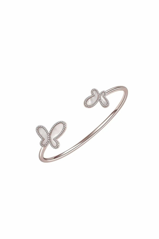 .925 Silver w/ Dual Mother Of Pearl Butterfly Bangle Bracelet Women’s Jewelry (Copy) - Silver / Adjustable - Bracelets