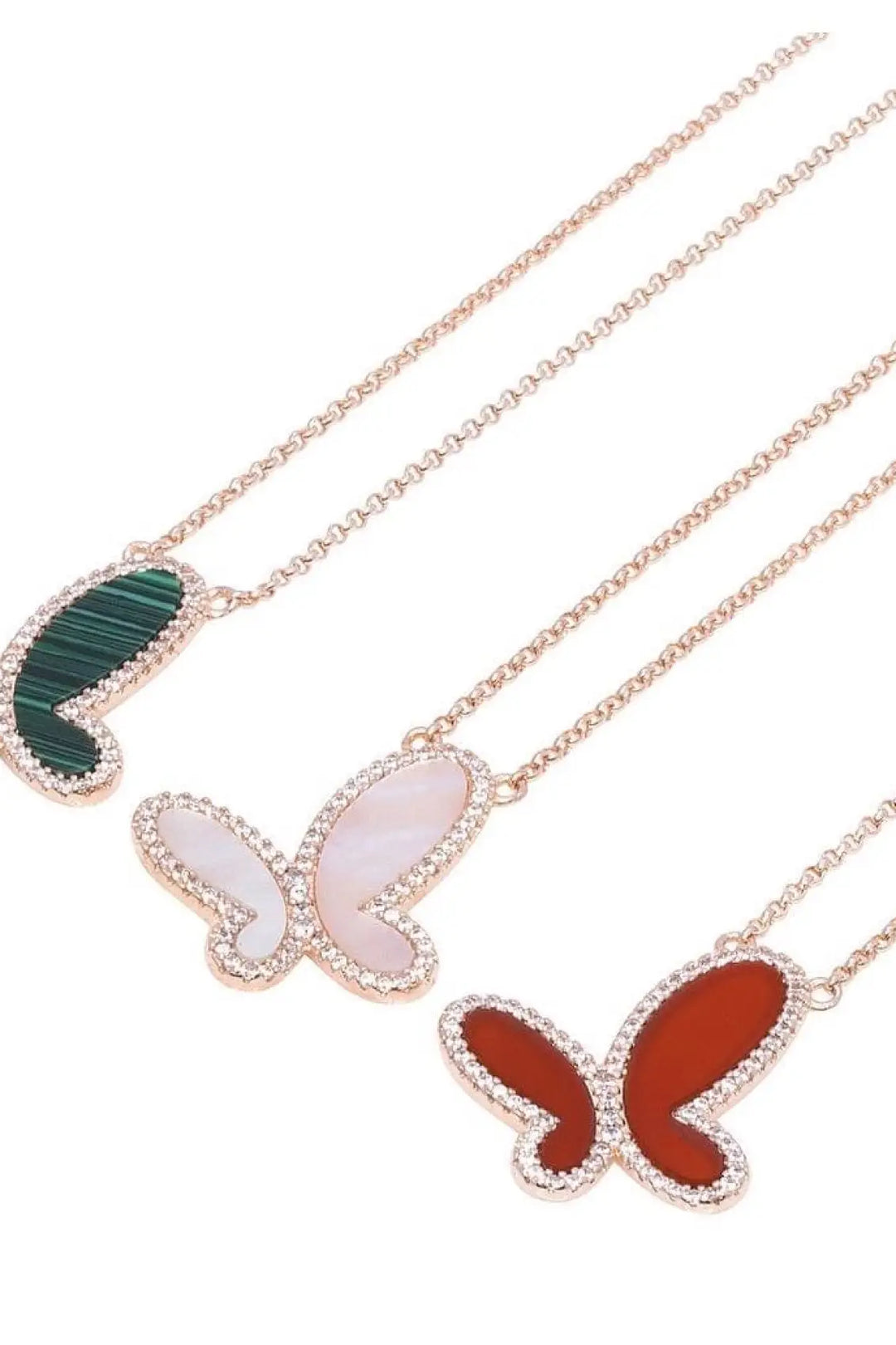 Silver Mother of Perl &amp; Cubic Zirconia Butterfly Necklace Jewelry