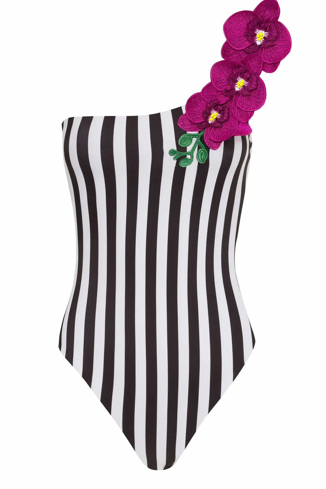 Vanda - Black One Shoulder Style Swimsuit - Stripe / XS - Swimwear