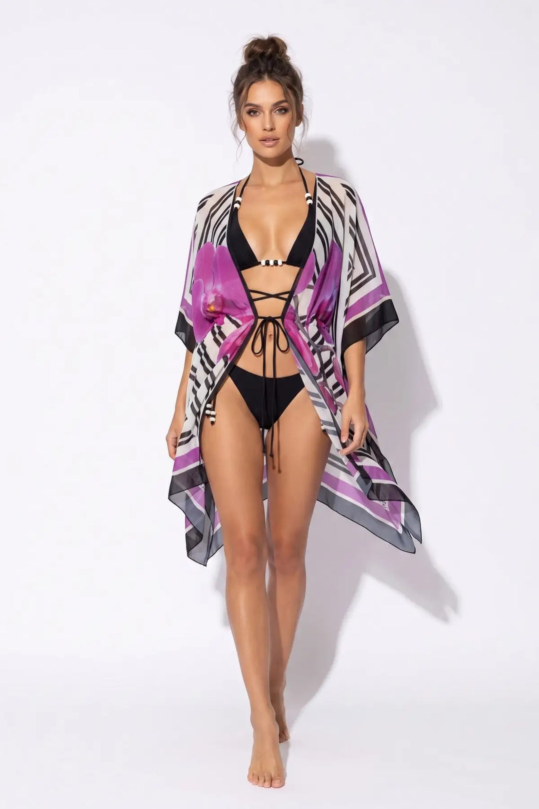 Phalaenopsis Tunic-100% Silk - White/Multi / One Size - cover up