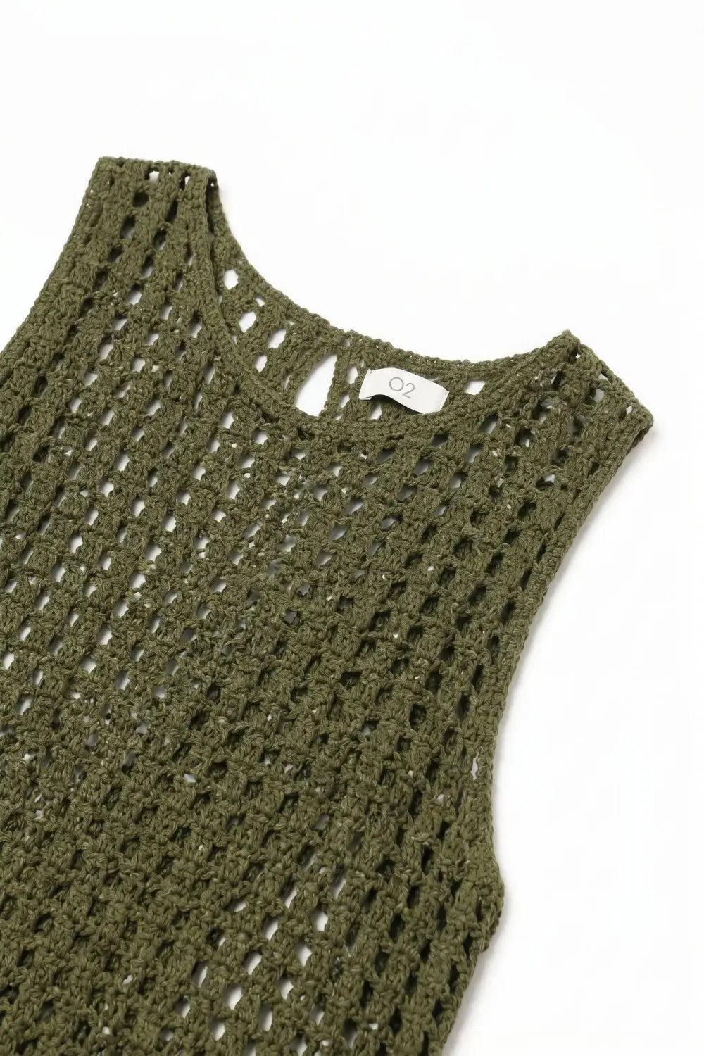Olive Crochet Open Knit Sleeveless Cropped Tank Top - One Size / Green