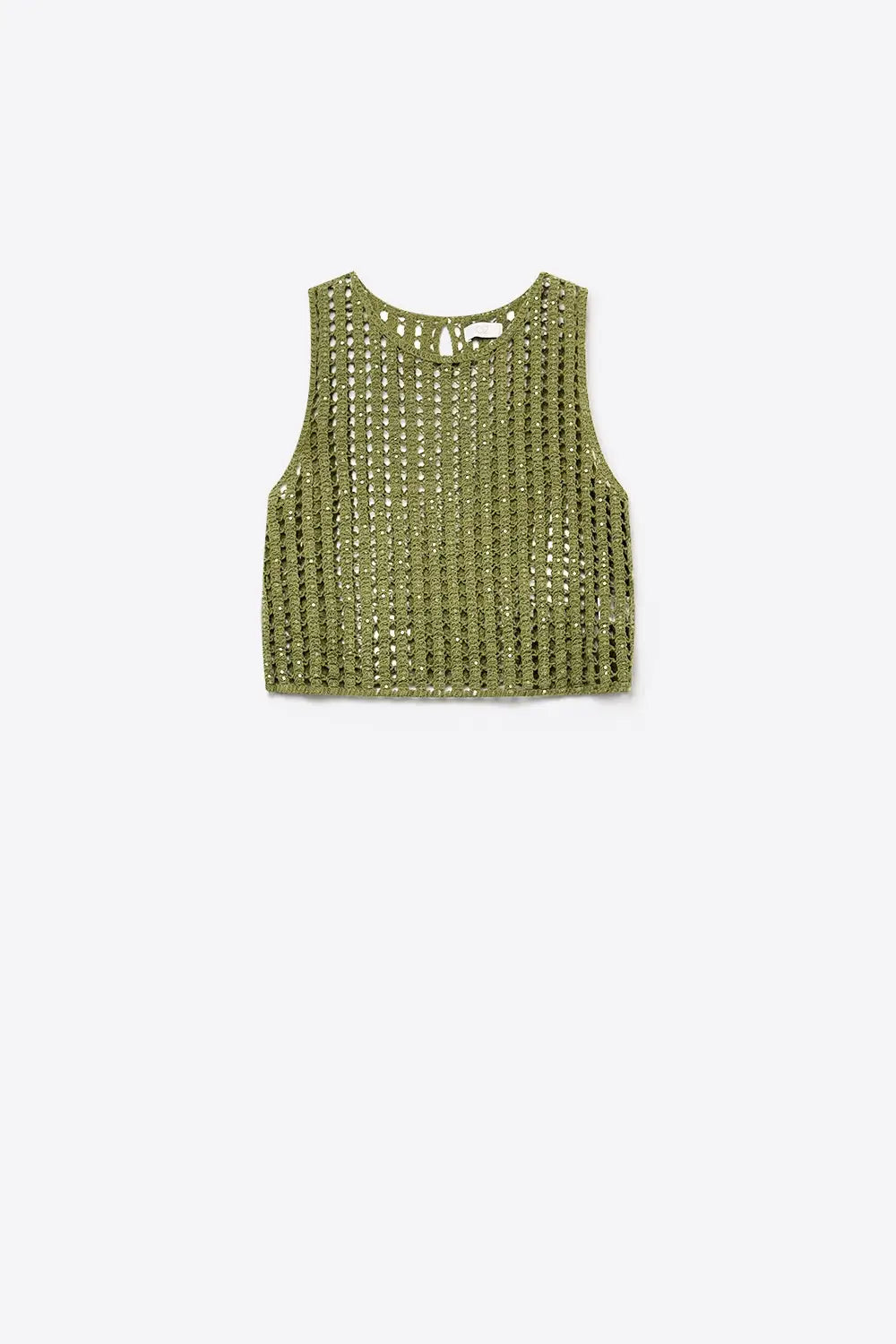 Olive Crochet Open Knit Sleeveless Cropped Tank Top - One Size / Green