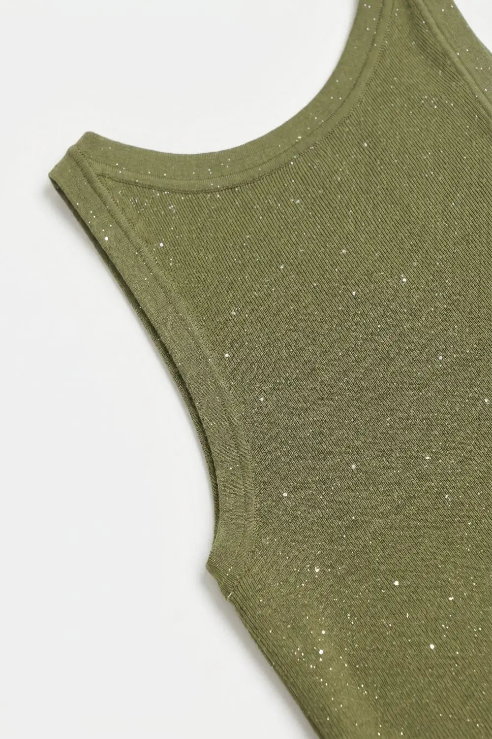 Olive fine Knit Glitter Sleeveless Top - One Size / Green