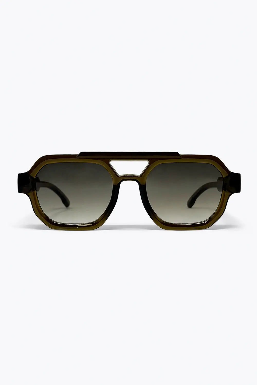 Q2 Olive Gradient Lens Chunky Geometric Frame Sunglasses