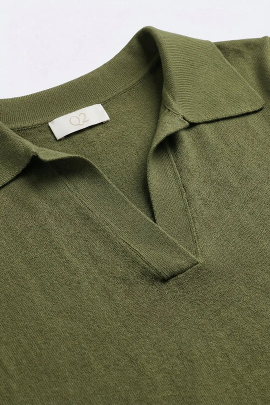 Olive Green fine Knit Polo with dropped sleeves - One Size / Green