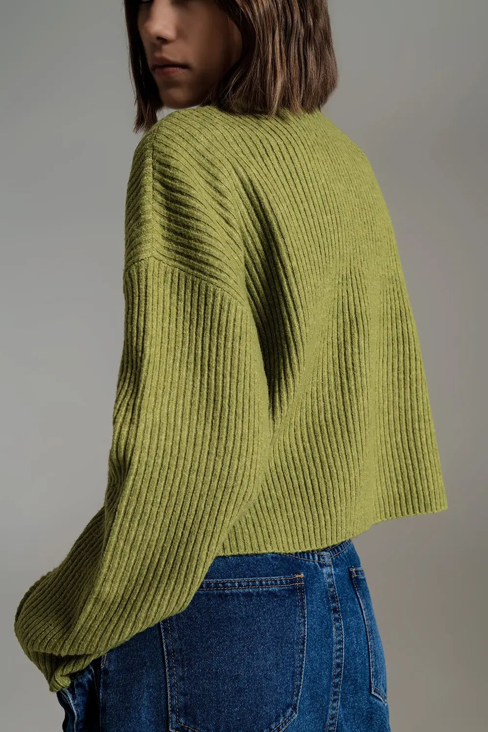 olive green soft ribbed turtleneck jumper - Sweaters