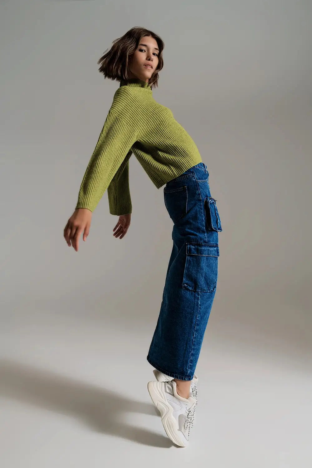 olive green soft ribbed turtleneck jumper - Sweaters