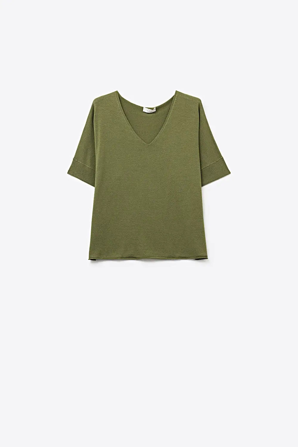 Q2 Olive Green V-Neck Relaxed Knit sweater