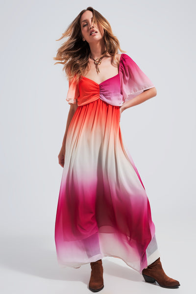 Q2 Ombre sweetheart maxi dress in fuchsia