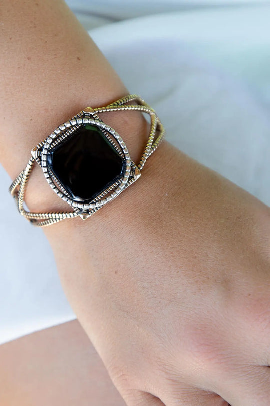 Onyx Mixed Metal Golden Cuff Bracelet - Bracelets