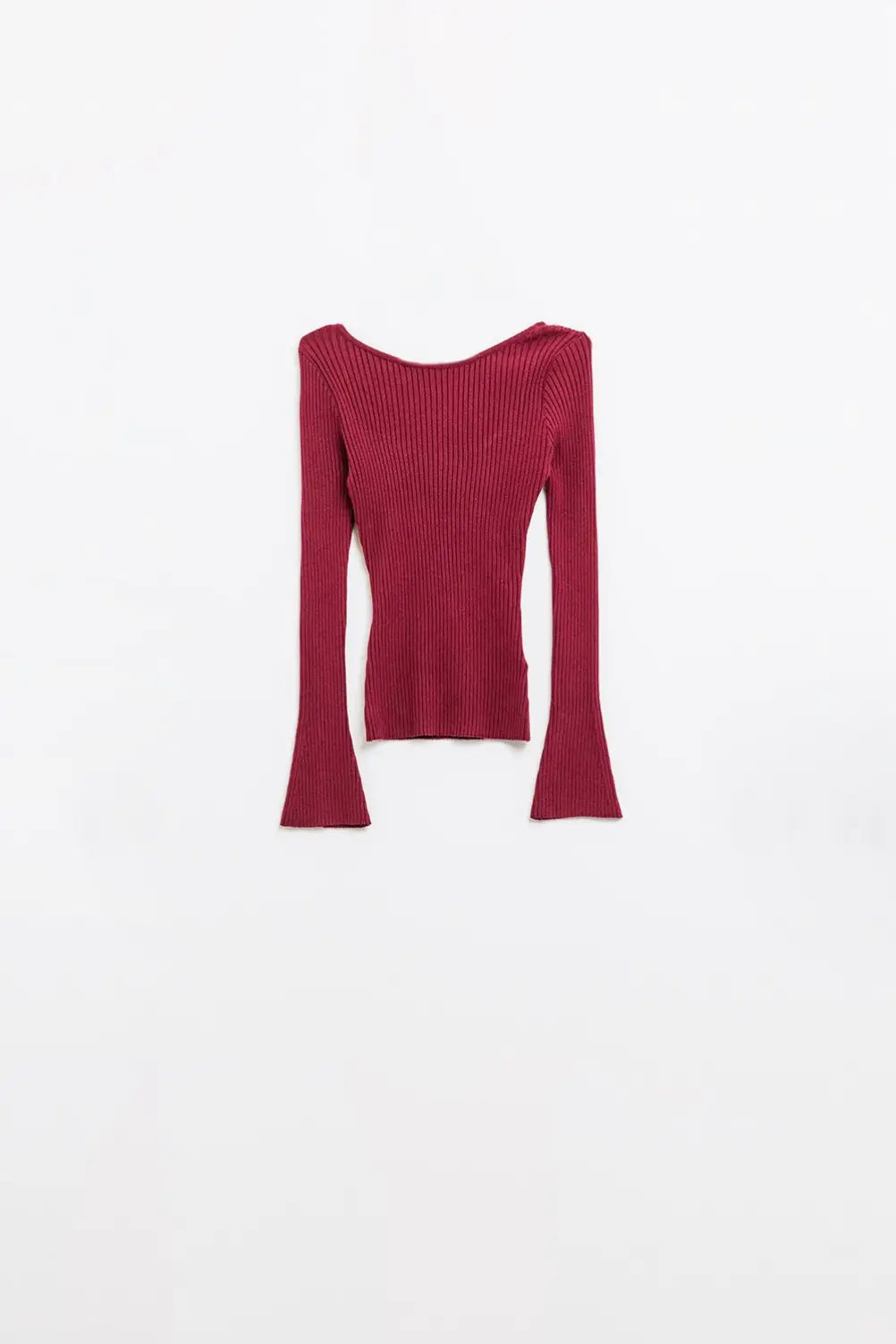 Open Back Ribbed Burgundy Sweater - Sweaters